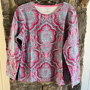 TALBOTS LP LONG SLEEVED TEE HOT PINK/MED PINK/AQUA